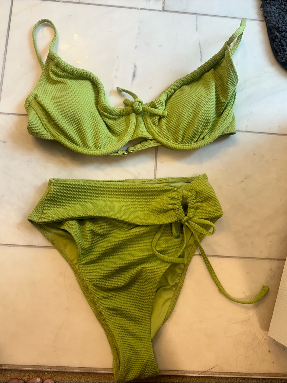 Green Textured Underwire Bikini Set - Women Swim